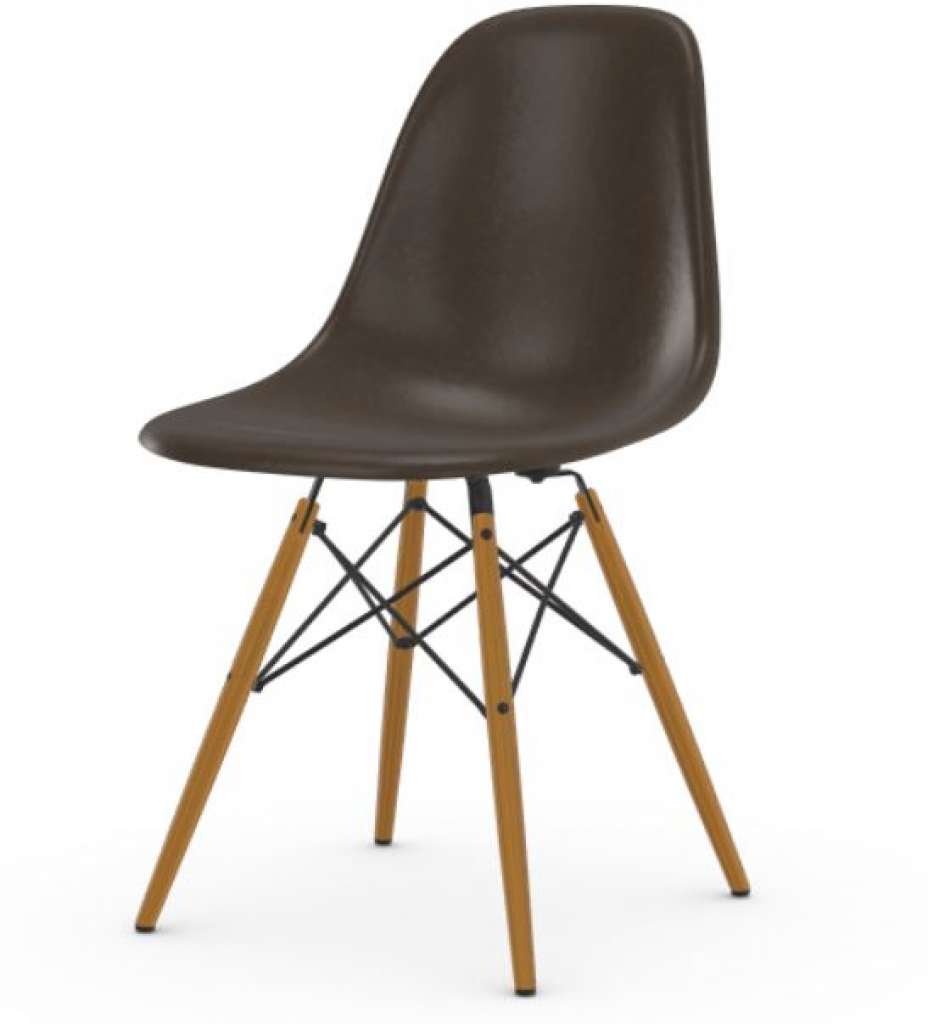 Vitra - Eames Fiberglass Side Chair DSW, Gestell Esche honigfarben, 05Filzgleiter Hartboden - 04 Eames Elephant Hide Grey - indoor