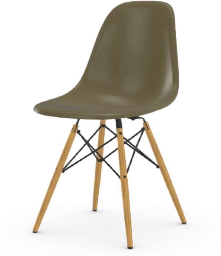 Vitra - Eames Fiberglass Side Chair DSW, Gestell Ahorn gelblich, 05Filzgleiter Hartboden - 06 Eames Raw Umber - indoor