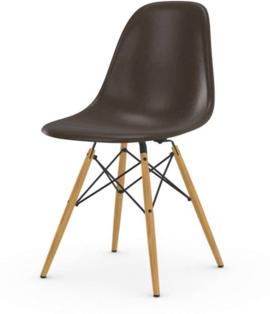 Vitra - Eames Fiberglass Side Chair DSW, Gestell Ahorn gelblich, 05Filzgleiter Hartboden - 04 Eames Elephant Hide Grey - indoor