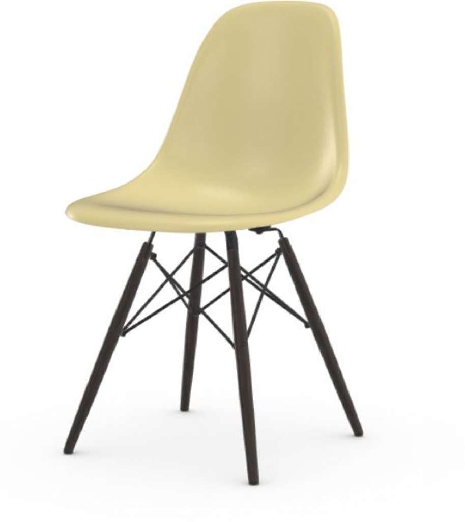 Vitra - Eames Fiberglass Side Chair DSW, Gestell Ahorn schwarz, 05Filzgleiter Hartboden - 01 Eames Parchment - indoor