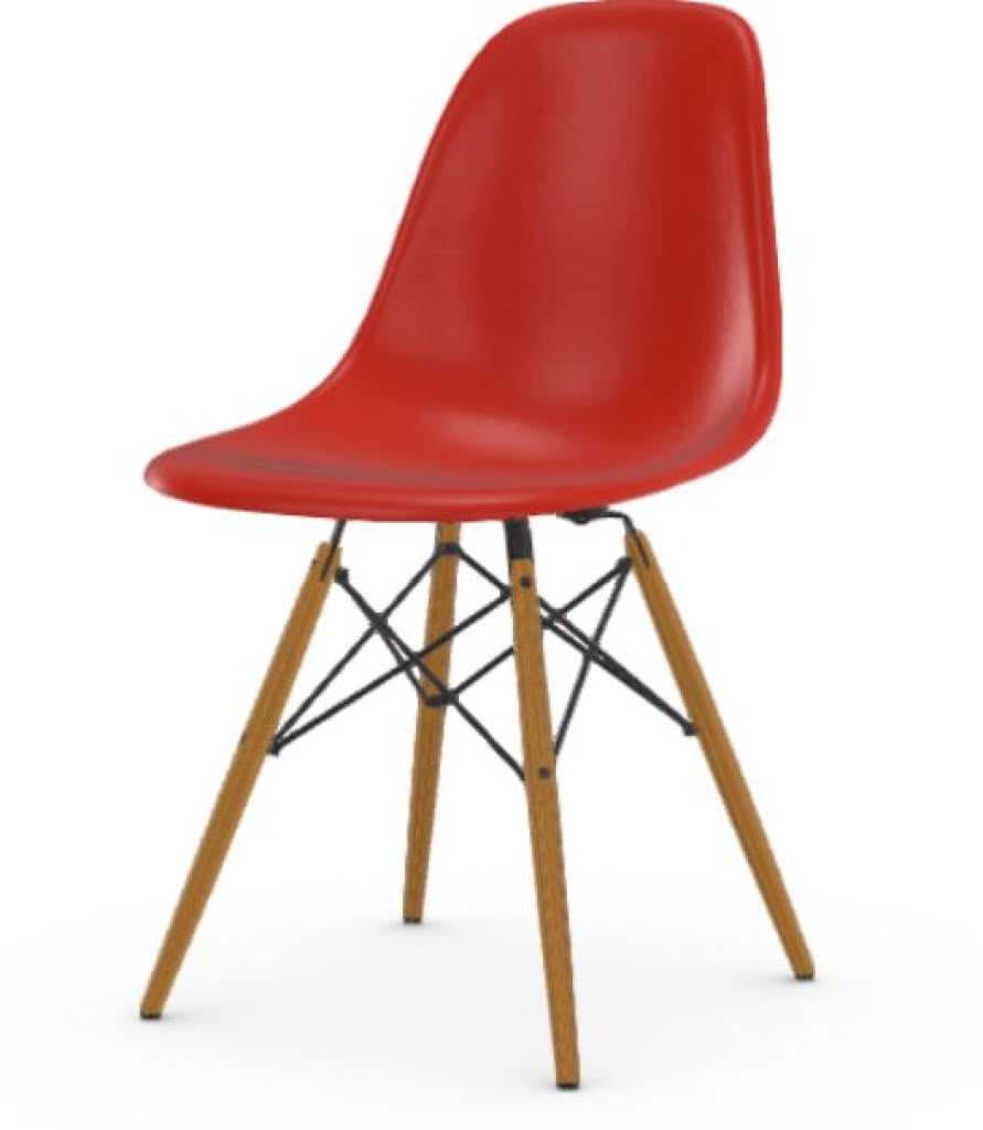 Vitra - Eames Fiberglass Side Chair DSW, Gestell Esche honigfarben, 05Filzgleiter Hartboden - 04 Eames Elephant Hide Grey - indoor