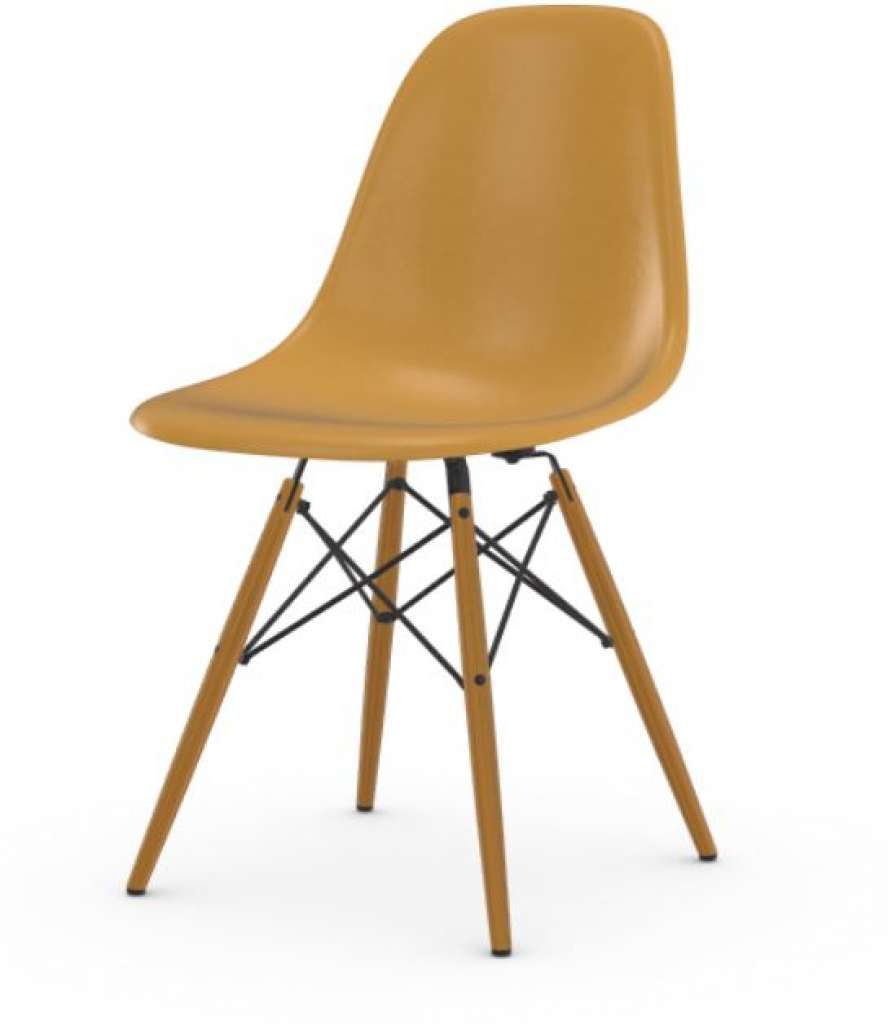 Vitra - Eames Fiberglass Side Chair DSW, Gestell Esche honigfarben, 05Filzgleiter Hartboden - 06 Eames Raw Umber - indoor