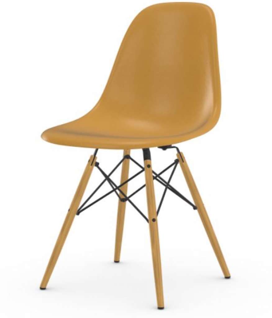 Vitra - Eames Fiberglass Side Chair DSW, Gestell Esche honigfarben, 05Filzgleiter Hartboden - 06 Eames Raw Umber - indoor