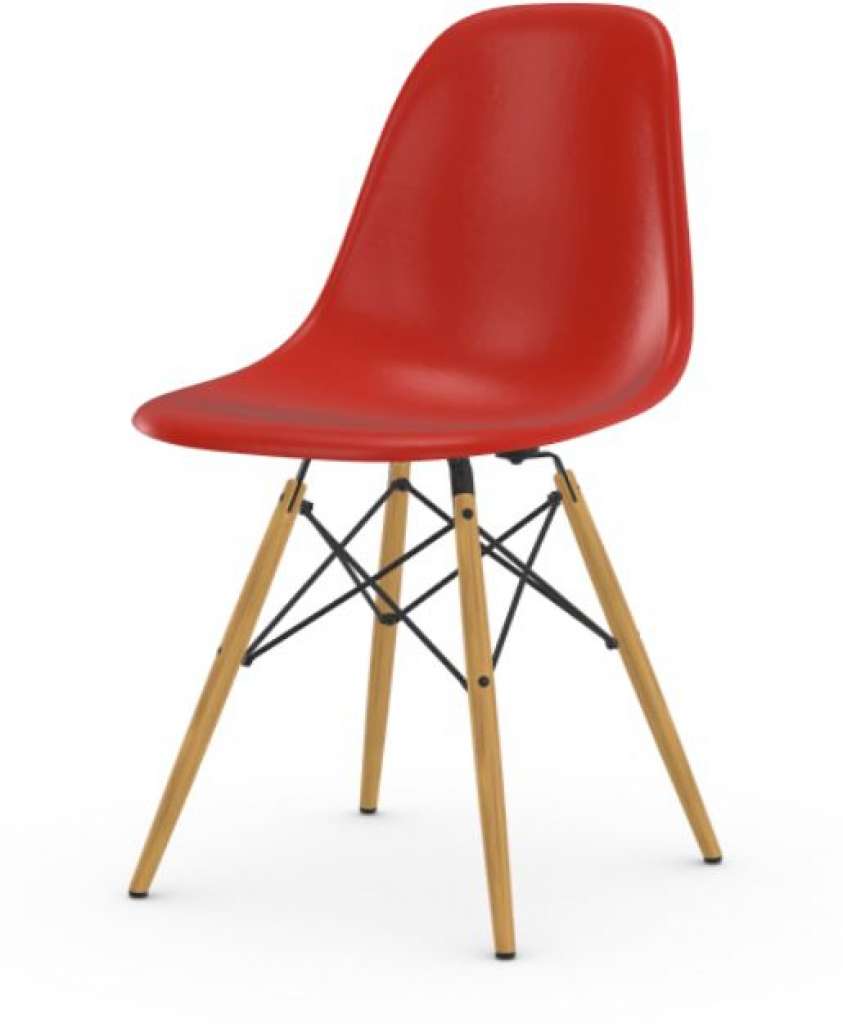 Vitra - Eames Fiberglass Side Chair DSW, Gestell Esche honigfarben, 05Filzgleiter Hartboden - 04 Eames Elephant Hide Grey - indoor