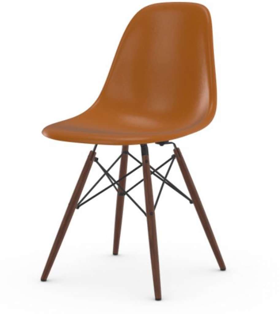 Vitra - Eames Fiberglass Side Chair DSW, Gestell Ahorn dunkel, 05Filzgleiter Hartboden - 02 Eames Navy Blue - indoor
