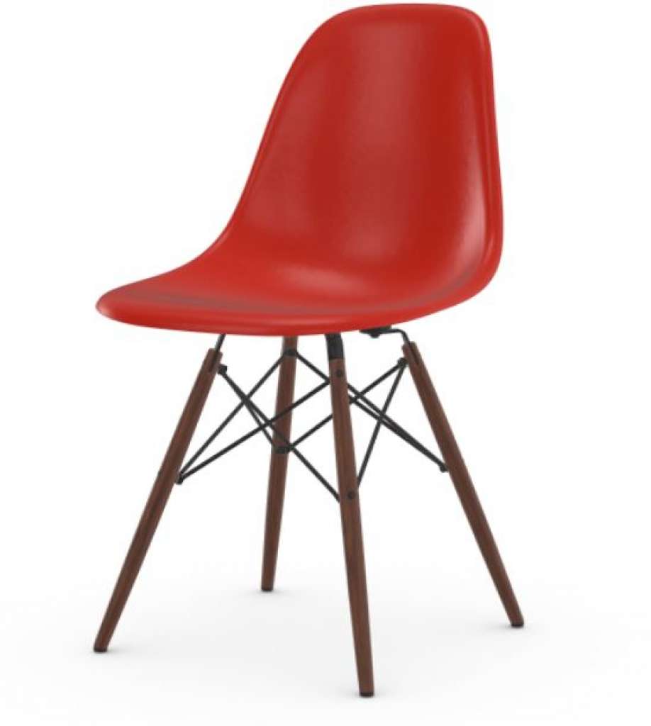 Vitra - Eames Fiberglass Side Chair DSW, Gestell Ahorn dunkel, 05Filzgleiter Hartboden - 03 Eames Red Orange - indoor
