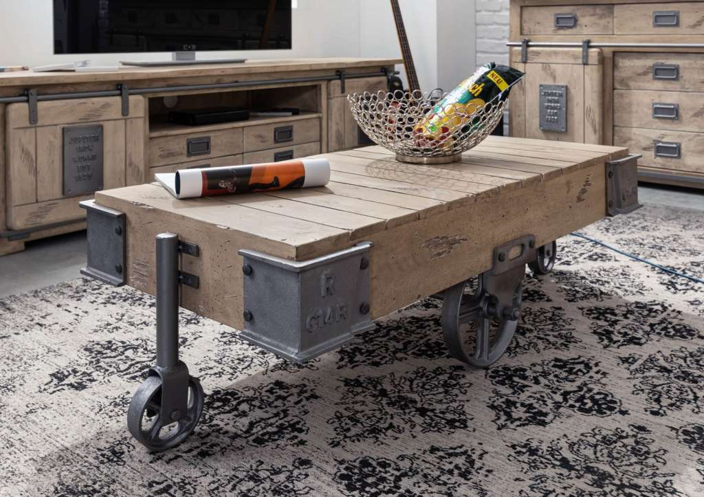 Couchtisch Mango 120x60x43 whitewashed lackiert RAILWAY #360