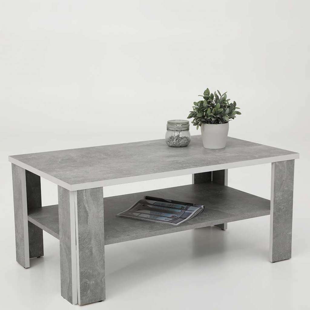 Sofatisch in Beton Grau und Weiß 100 cm breit