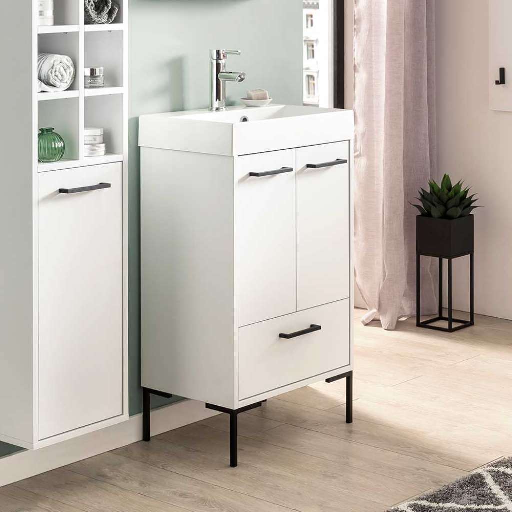 Waschschrank in Weiß und Schwarz 50 cm breit