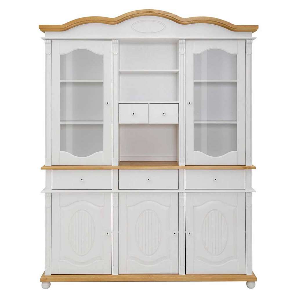Buffetvitrine in Weiß und Honigfarben Kiefer Massivholz