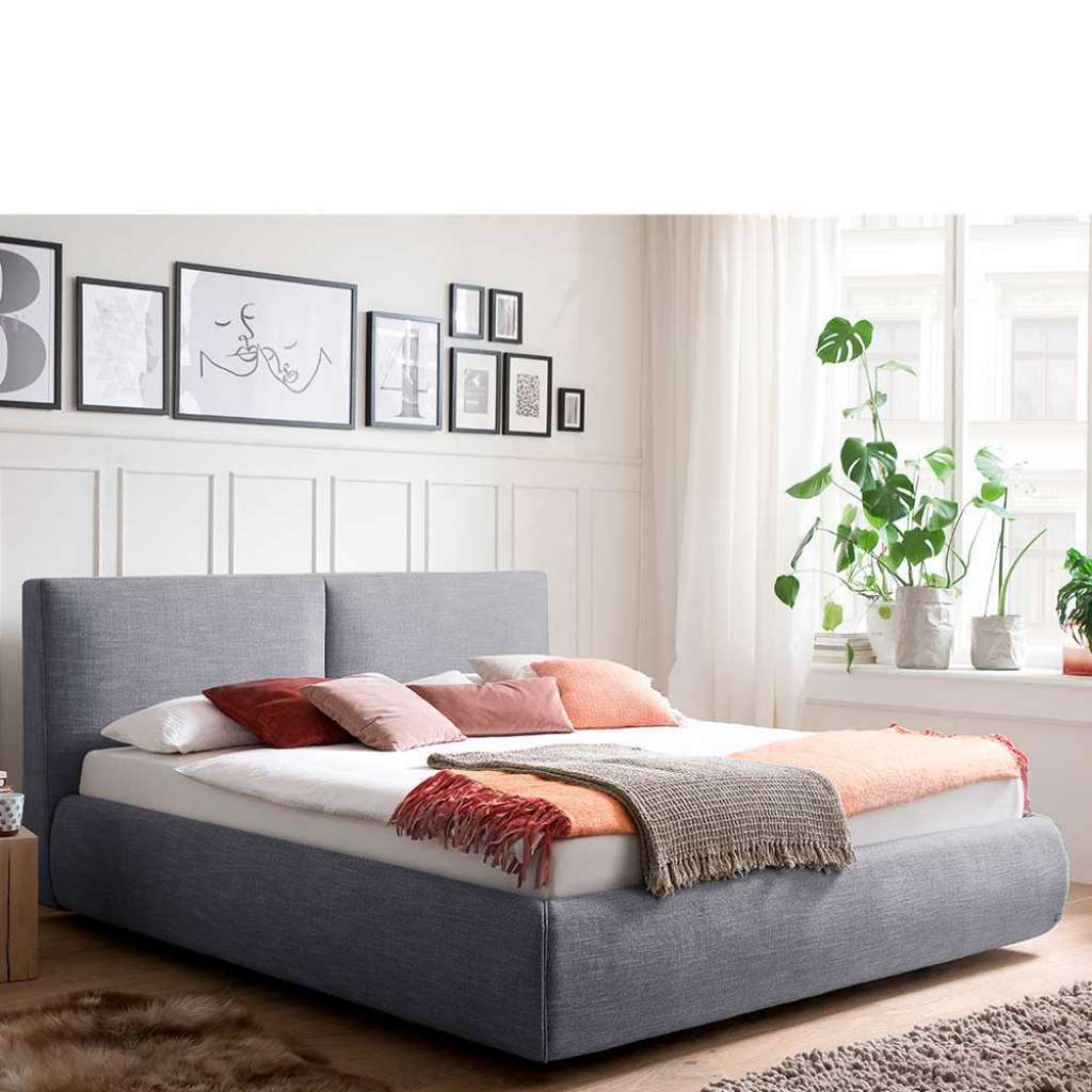 Stauraumbett in Blau Webstoff 180x200 cm