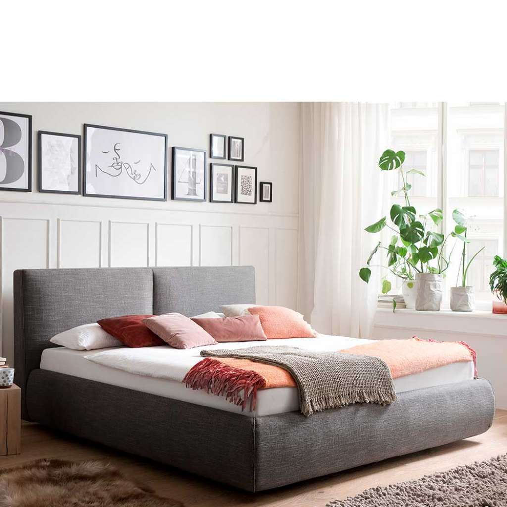 Stauraum Bett in Anthrazit Webstoff 180x200 cm
