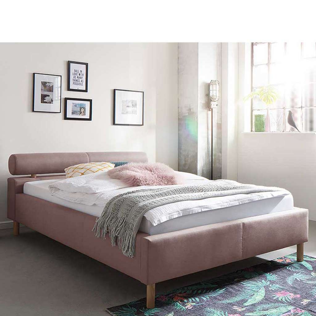 Einzelpolsterbett in Altrosa Webstoff modern