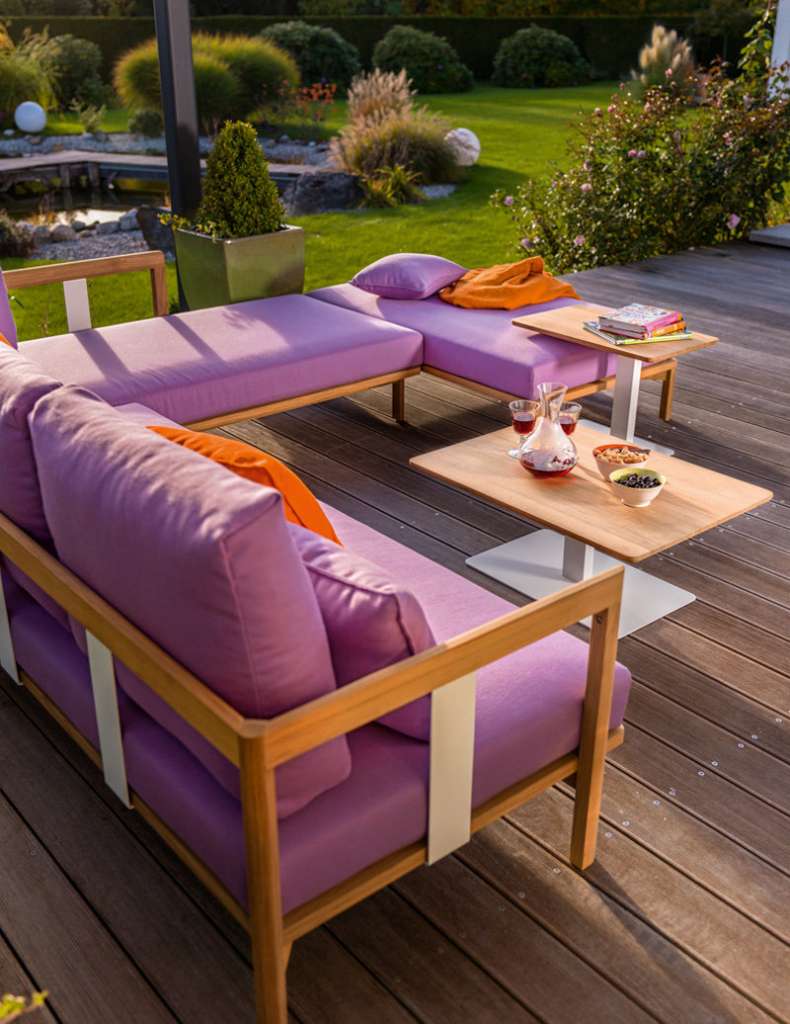 Weishäupl - Newport Recamiere -  rechts - Delon multicolor - Gestell weiß - outdoor