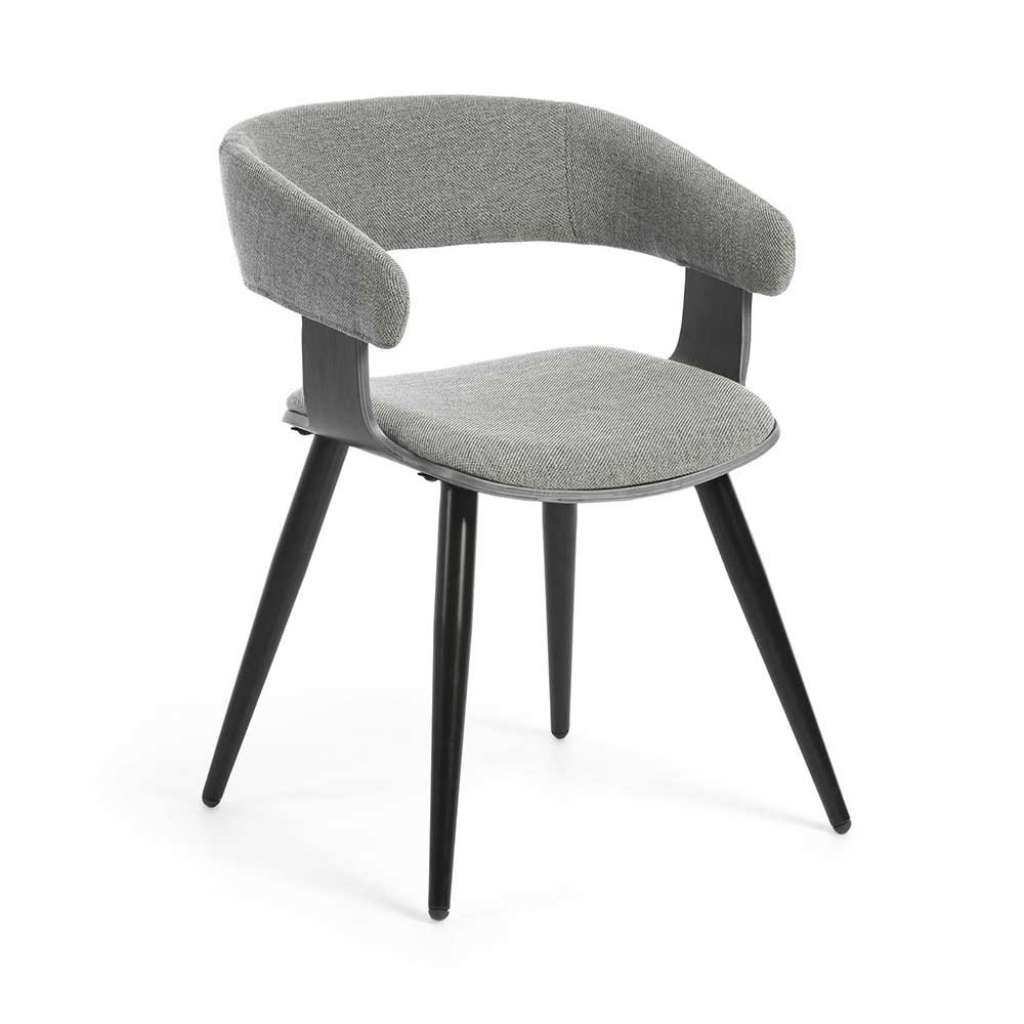 Polsterstuhl in Hellgrau und Walnussfarben Skandi Design