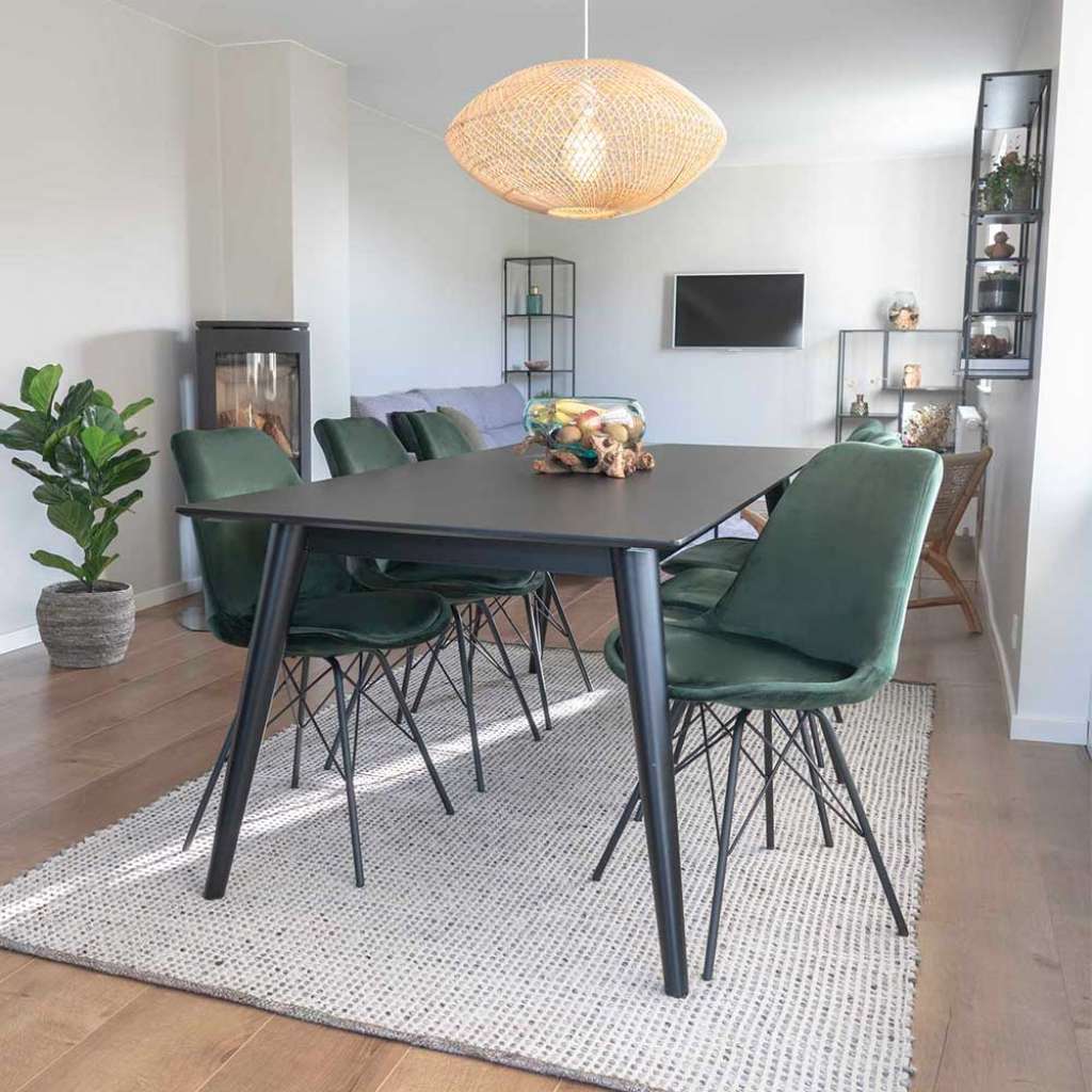 Essgruppe in Dunkelgrün und Schwarz Skandi Design (7-teilig)