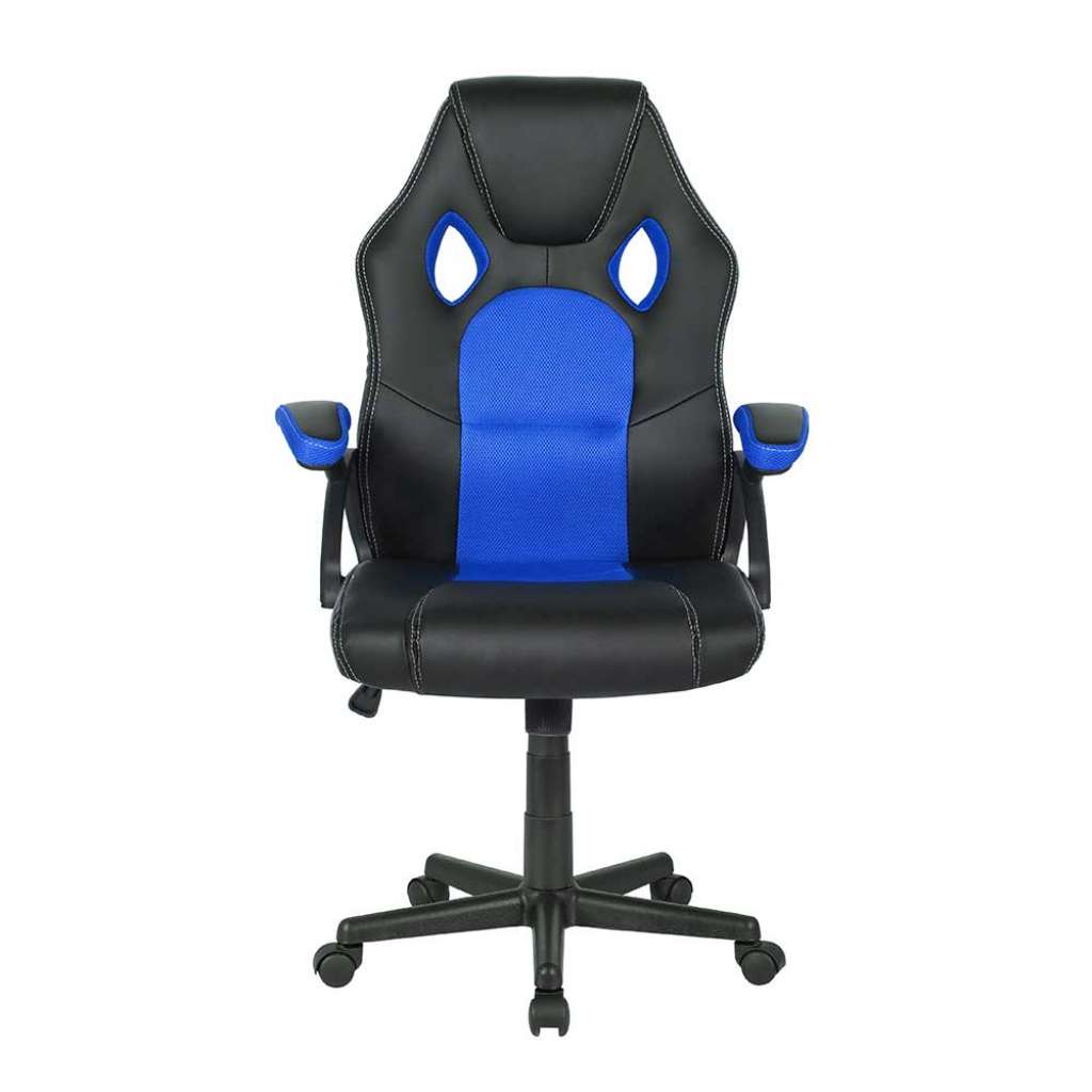 Racer Schreibtischstuhl in Blau und Schwarz Lendenwirbelstütze