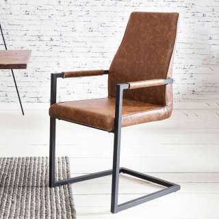 Armlehnen Schwingstühle in Cognac Braun Kunstleder Loft Design (2er Set)