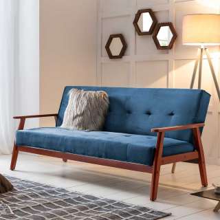2er Sofa in Blau Samt Schlaffunktion