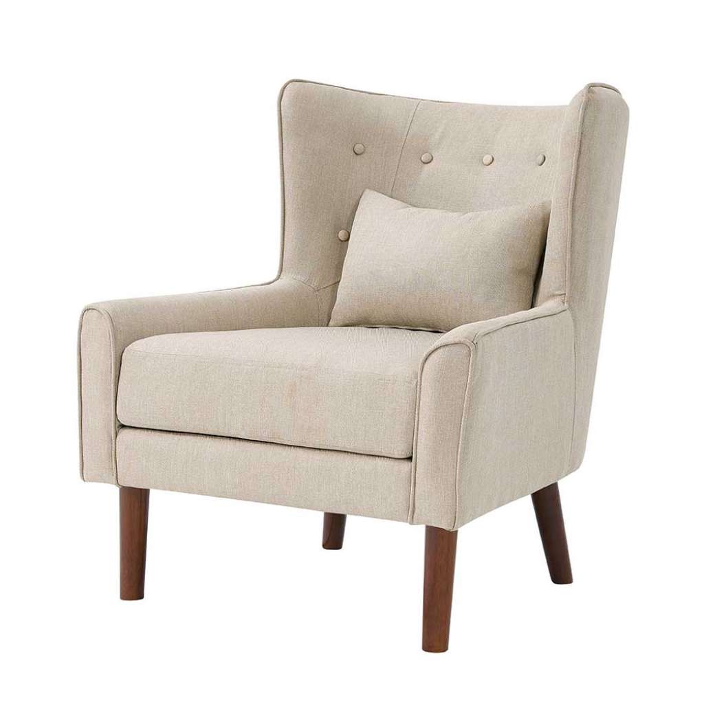 Ohrenbackensessel in Creme Weiß Webstoff Skandi Design