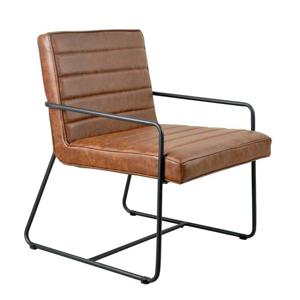 Lounge Sessel in Cognac Braun Kunstleder und Metall (2er Set)