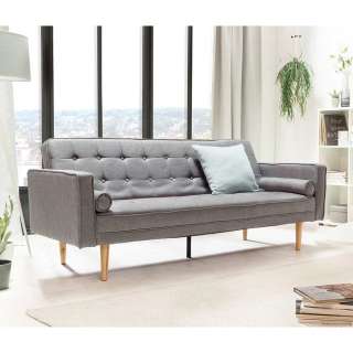 Retro Sofa in Grau Webstoff Schlaffunktion