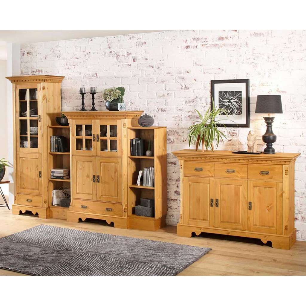 Wohnzimmer Anbauwand aus Kiefer Massivholz Landhausstil (5-teilig)