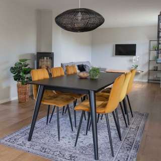 Design Essgruppe mit schwarzem Tisch Samt Stühlen in Gelb (7-teilig)