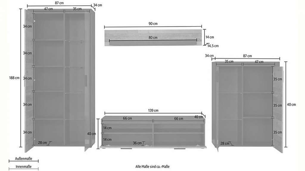 trendteam Wohnwand »Opus«, (Set, 4-tlg)