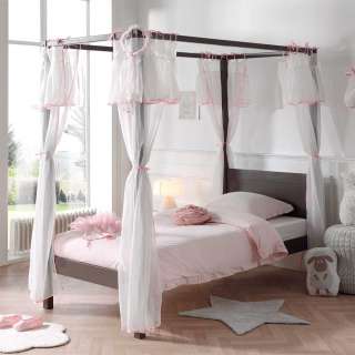 Mädchenbett in Taupe und Weiß Himmel