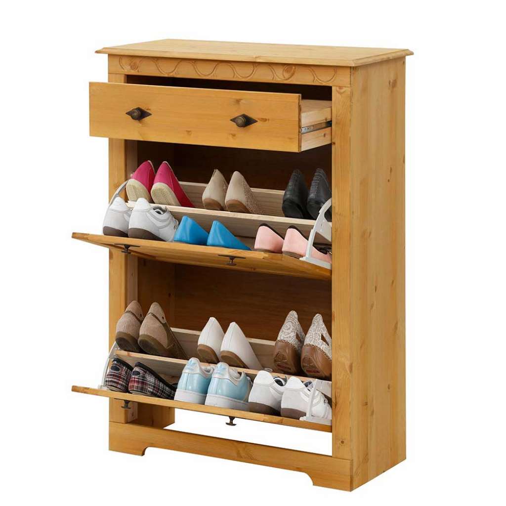 Schuhschrank aus Kiefer Massivholz 110 cm hoch