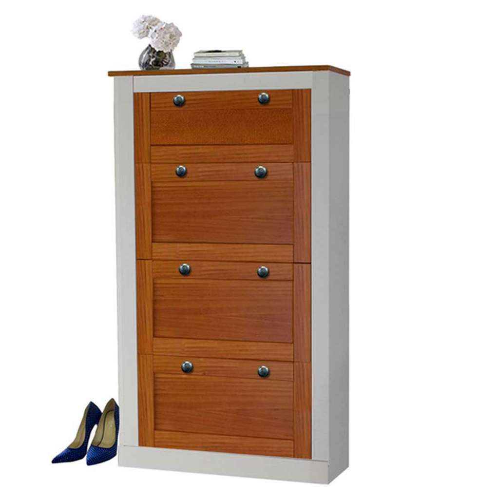 Garderobenschuhschrank in Weiß und Honigfarben Landhausstil