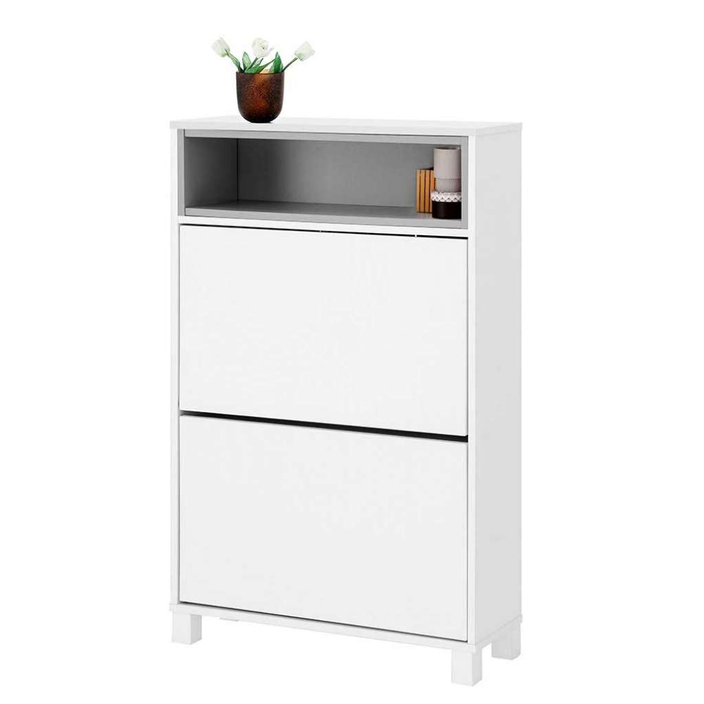 Schuhklappenschrank in Weiß und Grau Skandi Design