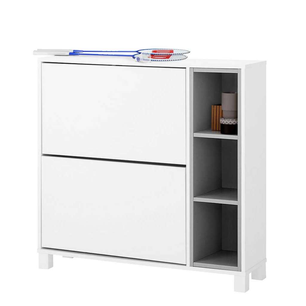 Garderobenschuhschrank in Weiß und Grau 95 cm breit