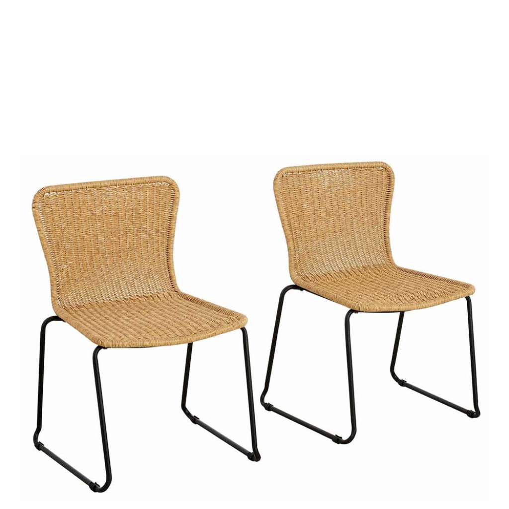 Esstisch Stühle aus Kunstrattan und Metall modern (2er Set)
