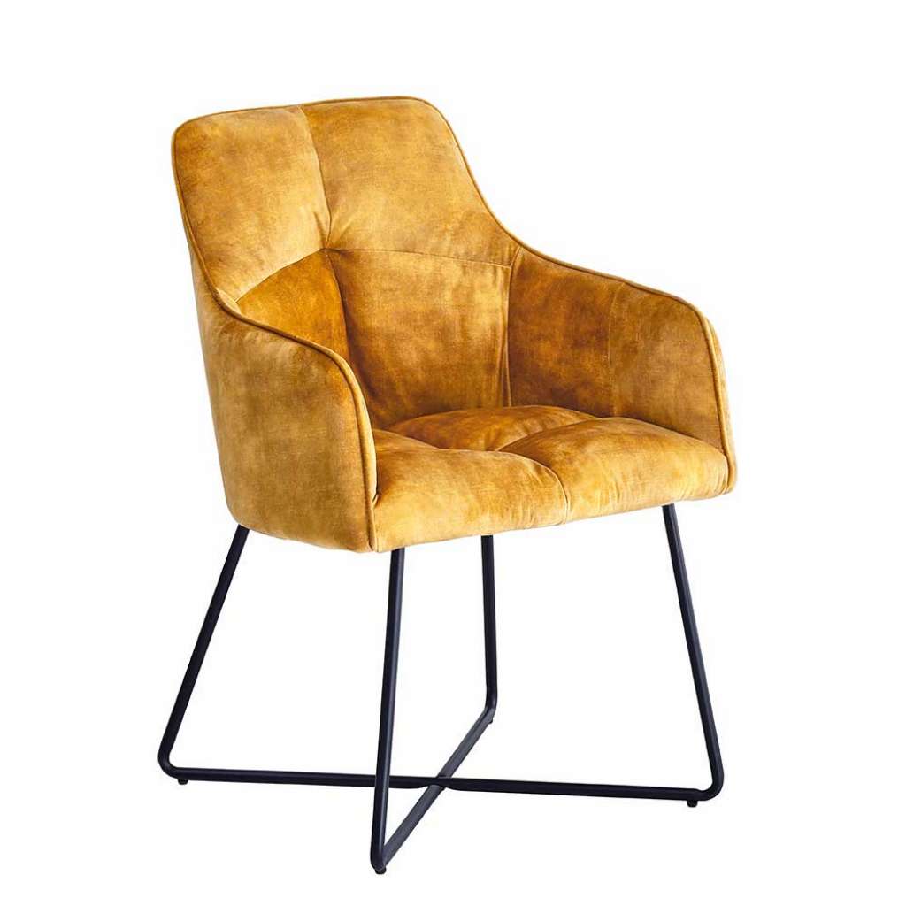 Esszimmerstühle in Gelb Velours Armlehnen (2er Set)