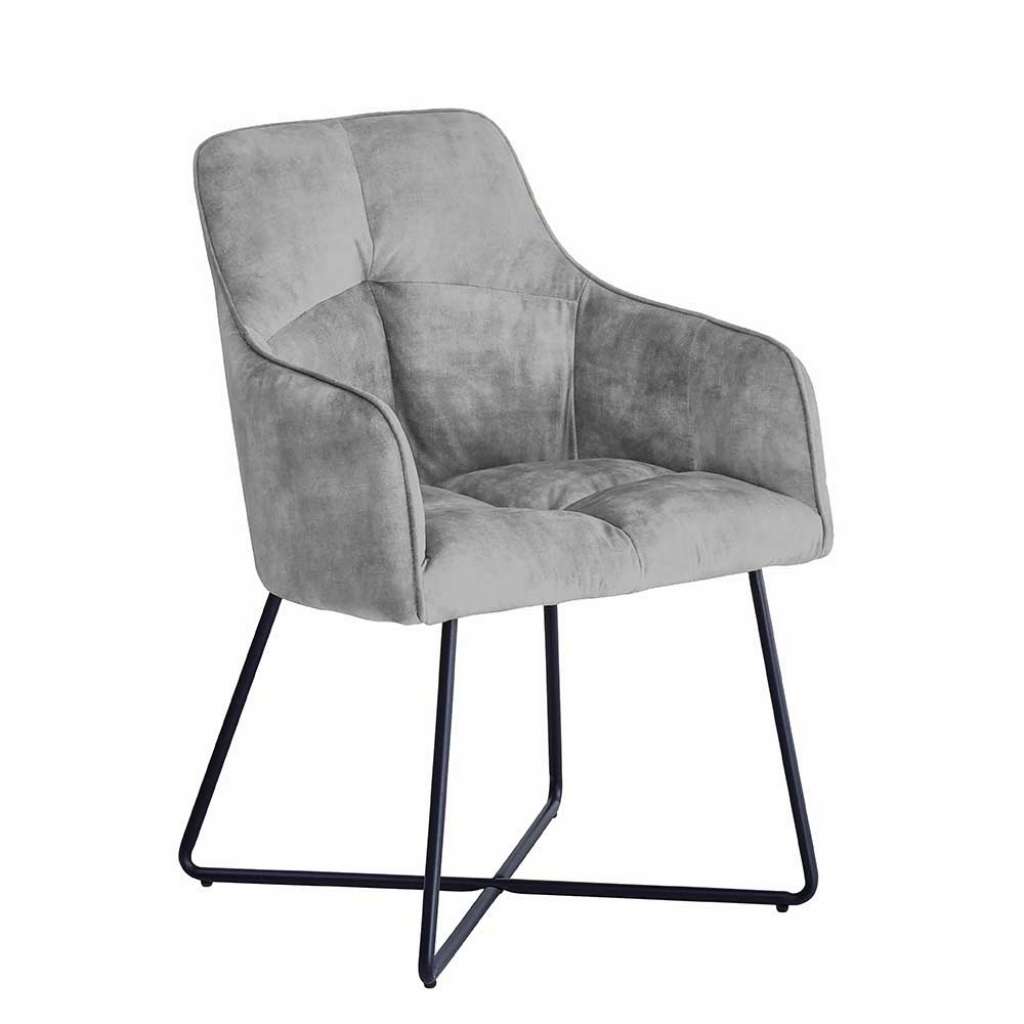 Esstisch Stühle in Grau Velours Armlehnen (2er Set)