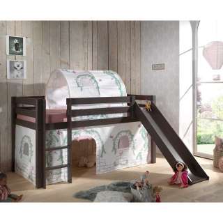 Kinder Halbhochbett in Taupe Kiefer Massivholz