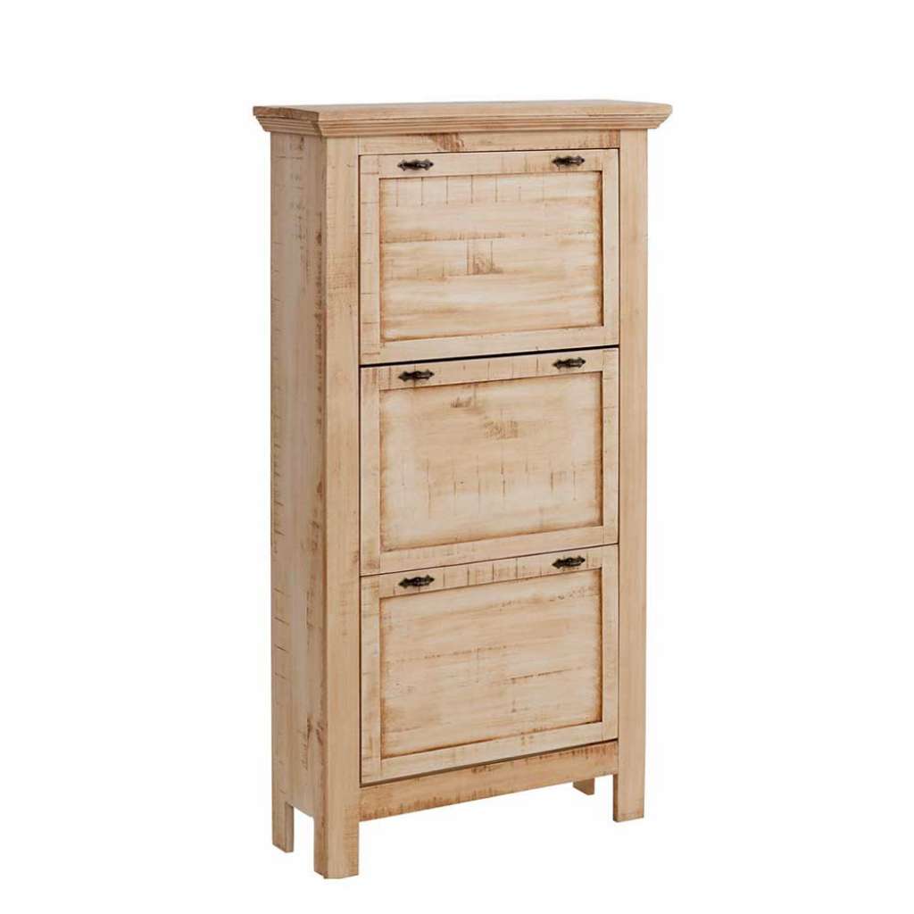 Schuh Klappschrank aus Kiefer White Wash massiv 80 cm breit
