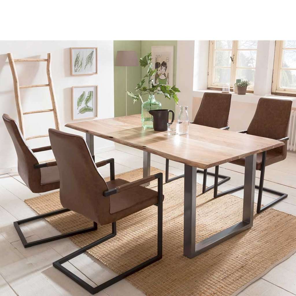 Esszimmergruppe mit Baumkanten Tisch Loft Design (5-teilig)