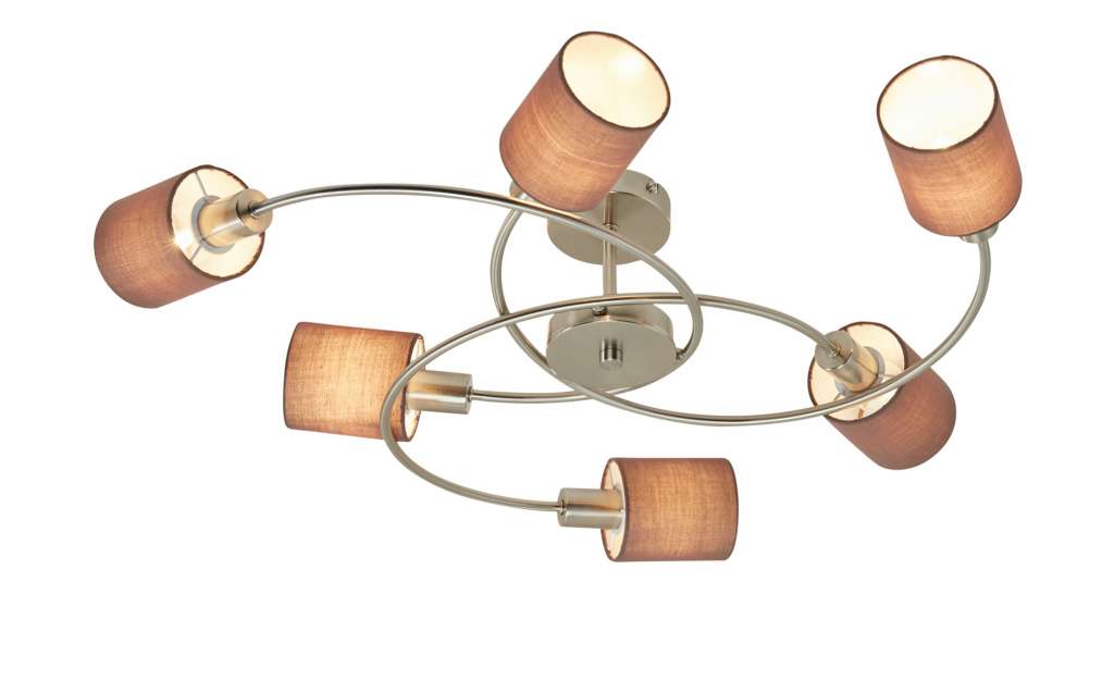 KHG Deckenleuchte, 6-flammig, Nickel matt, Stoffschirme grau ¦ grau ¦ Maße (cm): H: 27 Ø: 69 Lampen & Leuchten > Innenleuchten > Deckenleuchten - Höffner