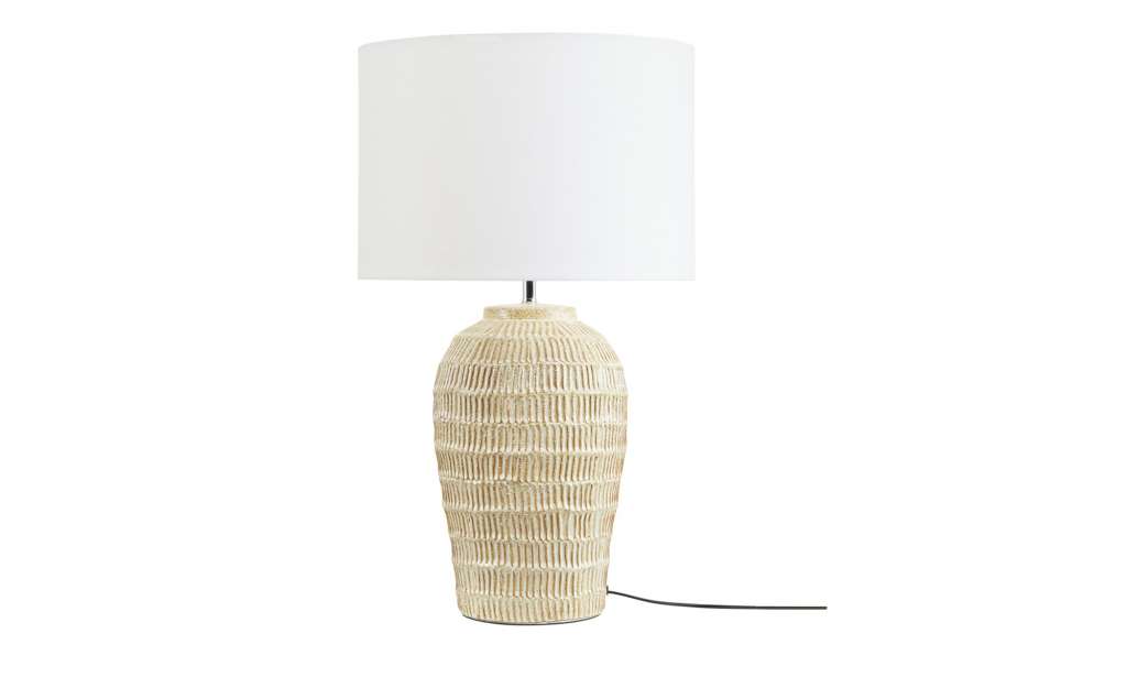 KHG Tischleuchte, 1-flammig, Steingut in Rattanoptik ¦ beige ¦ Maße (cm): H: 64 Ø: 38 Lampen & Leuchten > Innenleuchten > Tischlampen - Höffner