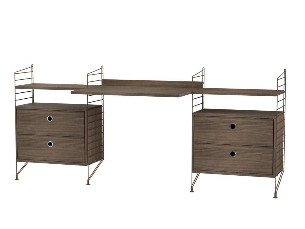 String - Arbeitszimmer Schreibtisch Bundle C - walnuss - Seitenpanel grau - indoor