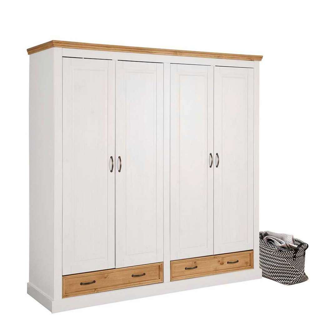 Massivholz Kleiderschrank in Weiß Kiefer 4-türig