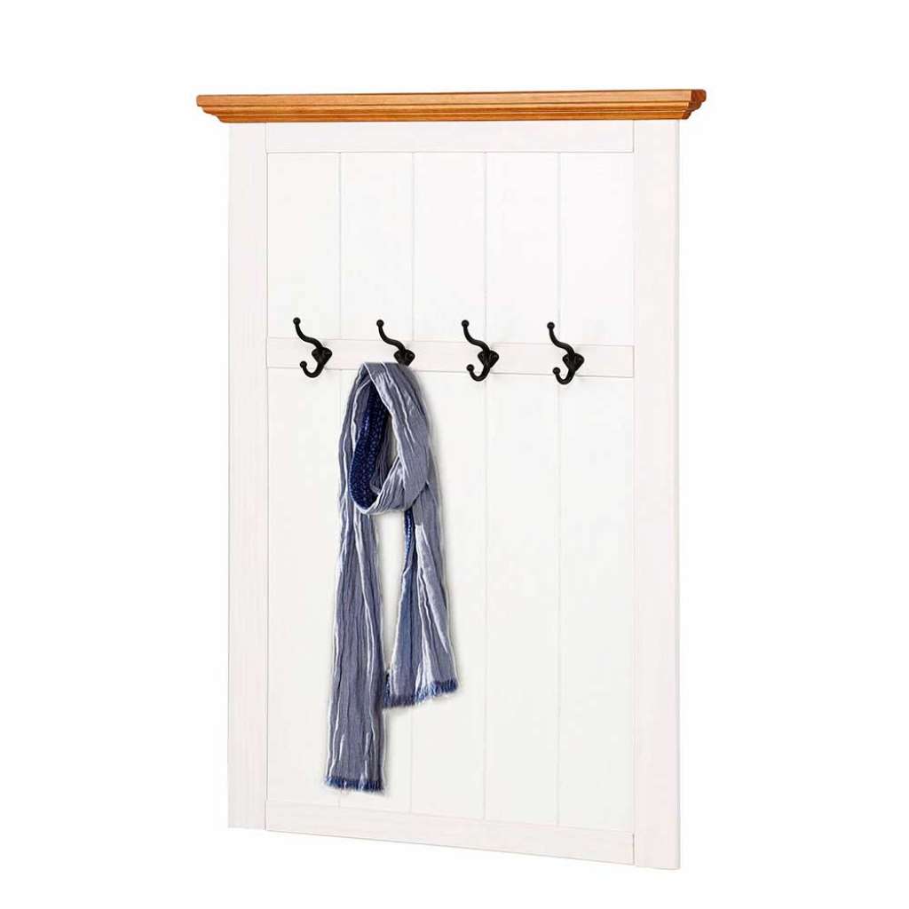Wandgarderobe in Weiß und Honigfarben Kiefer Massivholz