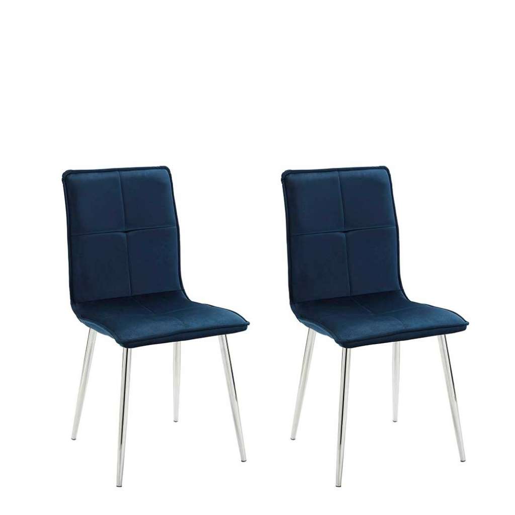 Esszimmer Polsterstühle in Dunkelblau Samt Metallgestell in Chromfarben (2er Set)