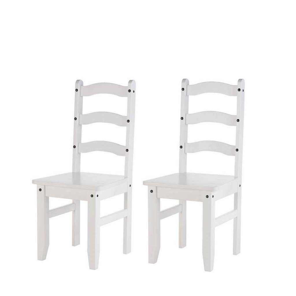 Weiße Holzstühle aus Kiefer Massivholz Landhausstil (2er Set)