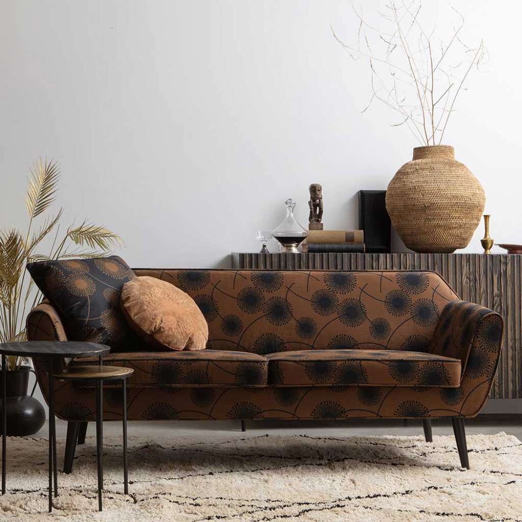 Samt Sofa mit Blumenmuster Braun Schwarz