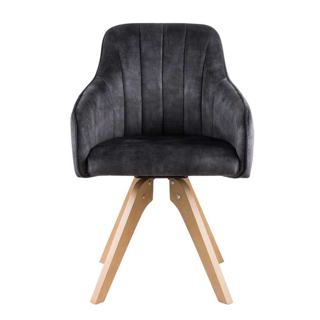 Drehbare Stühle in Anthrazit Velours Armlehnen (2er Set)