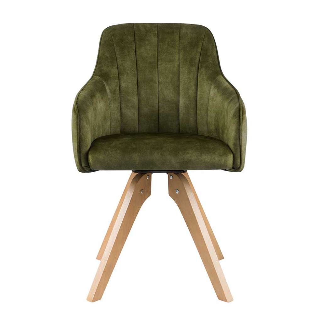 Drehbare Polsterstühle in Olivgrün Velours Armlehnen (2er Set)